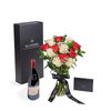 Valentine’s Day 12 Stem Red & White Rose Bouquet With Box & Wine, Valentine's Day gifts, roses, wine gifts, Los Angeles Blooms - Los Angeles Delivery