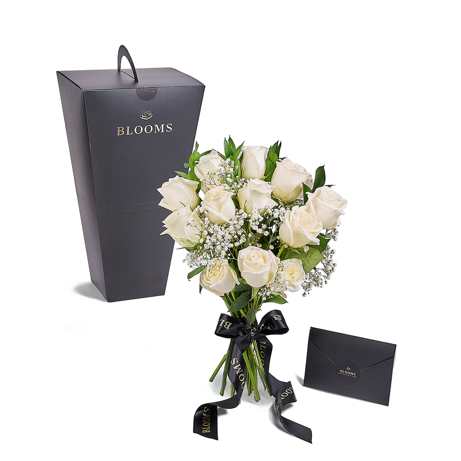 Valentine's Day 12 Stem White Rose Bouquet. Los Angeles Blooms - Los Angeles Delivery.