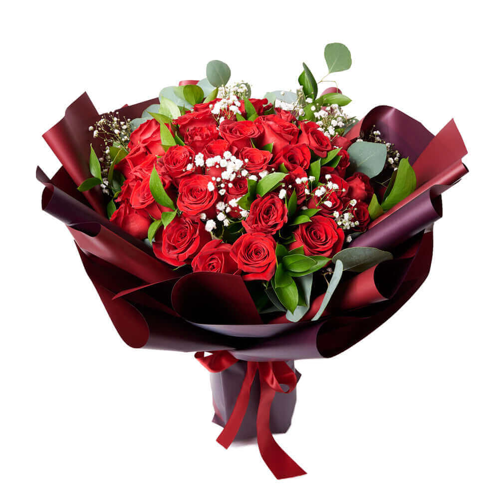 Elegant 36 Red Roses Wrapped Bouquet for Valentine's Day – how the gift is presented