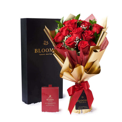 Valentine’s Day Dozen Red Rose Bouquet With Box & Chocolate, Valentine's Day gifts, roses, Los Angeles Blooms - Los Angeles Delivery.