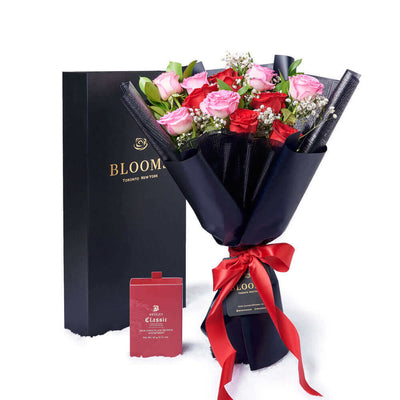 Valentine’s Day Dozen Red & Pink Rose Bouquet With Box & Chocolate. Valentine's Day gifts. Los Angeles Blooms - Los Angeles Delivery