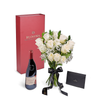 Valentine's Day Dozen White Rose Bouquet With Box & Wine, flower gifts, Valentine's Day gifts, wine gifts. Los Angeles Blooms - Los Angeles Delivery