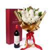 Valentine's Day Dozen White Rose Bouquet With Box & Wine, flower gifts, Valentine's Day gifts, wine gifts. Los Angeles Blooms - Los Angeles Delivery