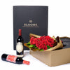 Valentine's Day 18 Stem Red Roses With Chocolate & Wine, Los Angeles Blooms