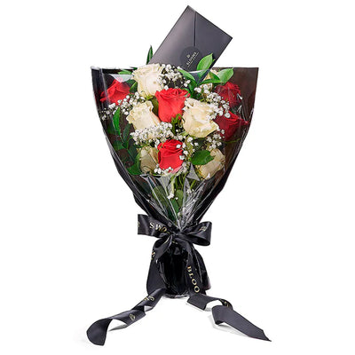 Valentine's Day 12 Stem Red & White Rose Bouquet. Los Angeles Blooms - Los Angeles Delivery.