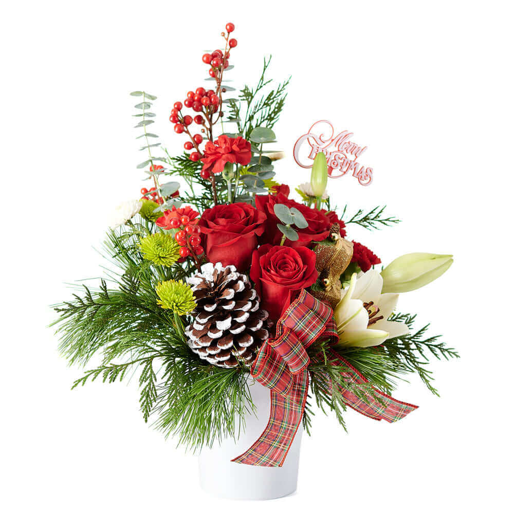 Very Merry Christmas Arrangement. Mixed flower arrangement, mixed floral arrangement, floral gift - Los Angeles Delivery.