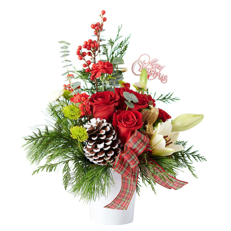 Very Merry Christmas Arrangement. Mixed flower arrangement, mixed floral arrangement, floral gift - Los Angeles Delivery.