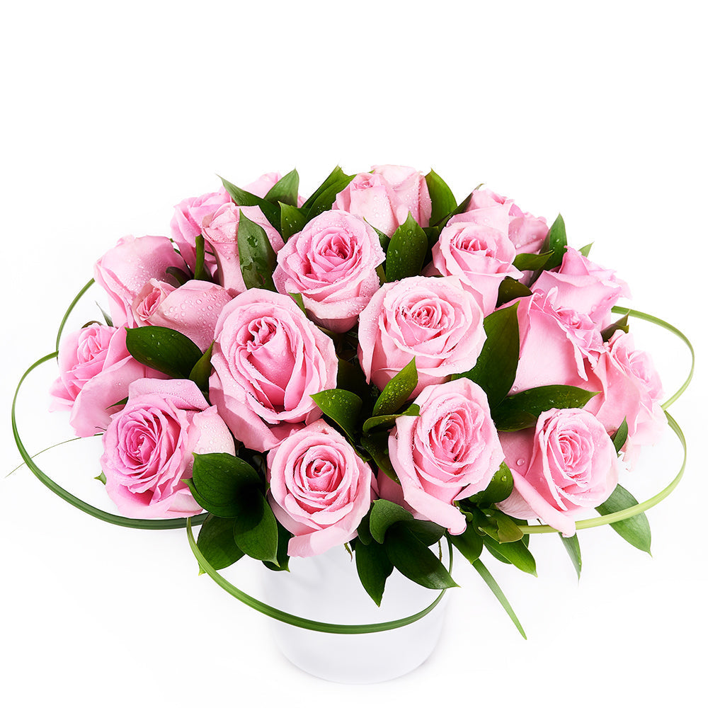 Elegant Pink Rose and Lily Grass Floral Arrangement – how the gift is presented