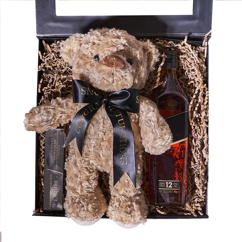 Celebratory Graduation &amp; Spirits Gift, gourmet gift, gourmet, liquor gift, liquor, plush bear gift, plush, graduation gift, graduation – Los Angeles Blooms - Los Angeles Delivery

