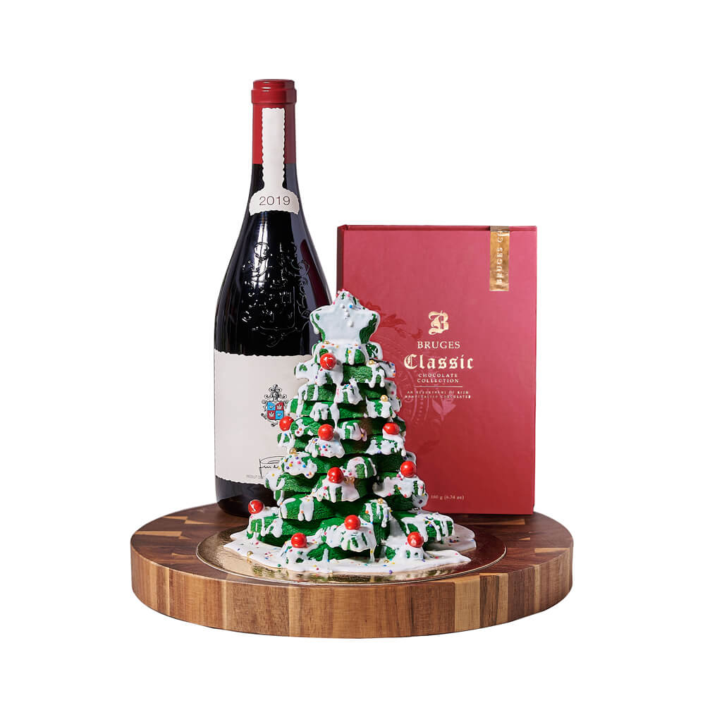 Christmas Tree &amp; Wine Holiday Gift, wine gift, wine, chocolate gift, chocolate, christmas gift, christmas, holiday gift, holiday