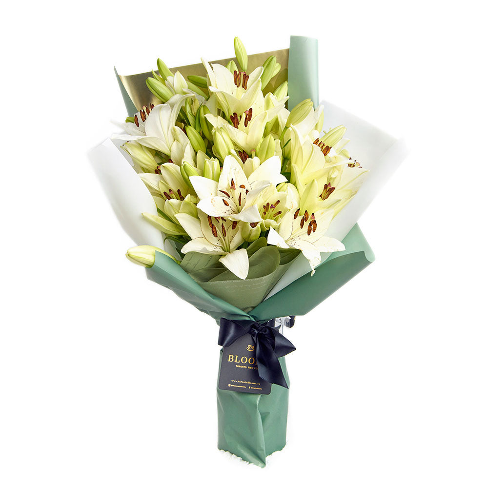 white lily flower delivery Lily Gifts | Crisp Snow Lily Bouquet | Los Angeles Delivery