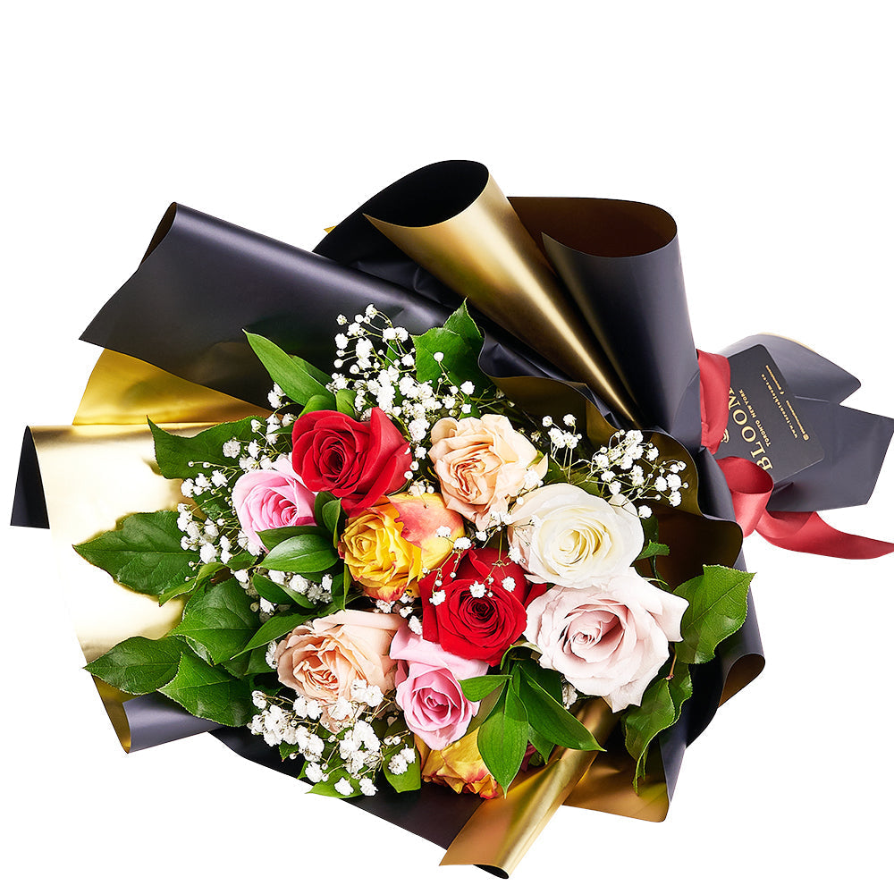 Vibrant Variety Roses and Baby's Breath Bouquet – how the gift is presented