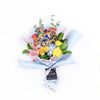 The Festive Purim Bouquet from Los Angeles Blooms features a cheerful arrangement of roses, cremons and other flowers tied with a designer ribbon
