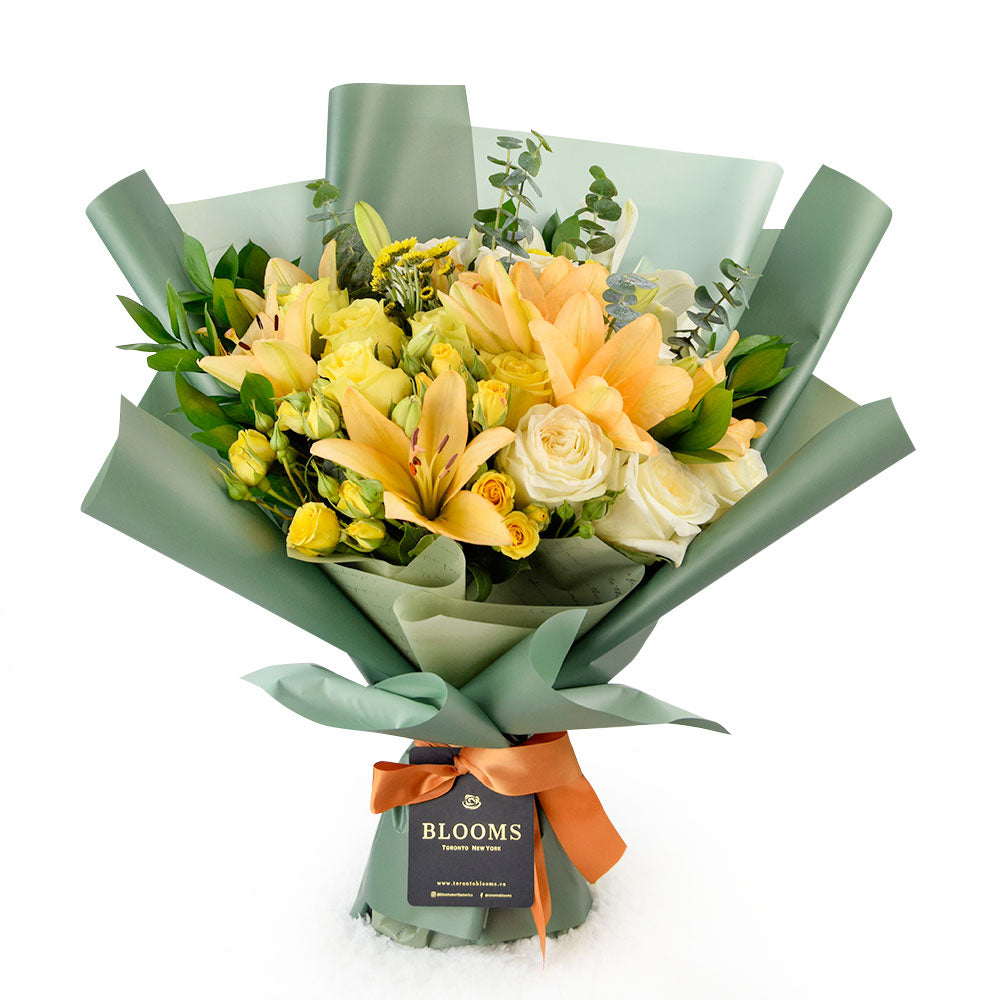 Floral Sunrise Mixed Bouquet & Champagne - Los Angeles Delivery.