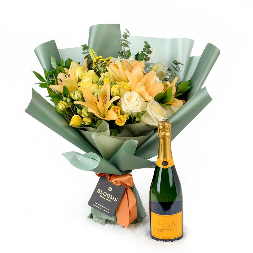 Floral Sunrise Mixed Bouquet & Champagne - Los Angeles Delivery.