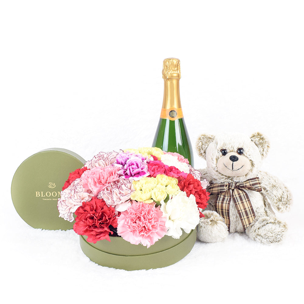 Sparkling Wine and Carnation Gift – how the gift is presented