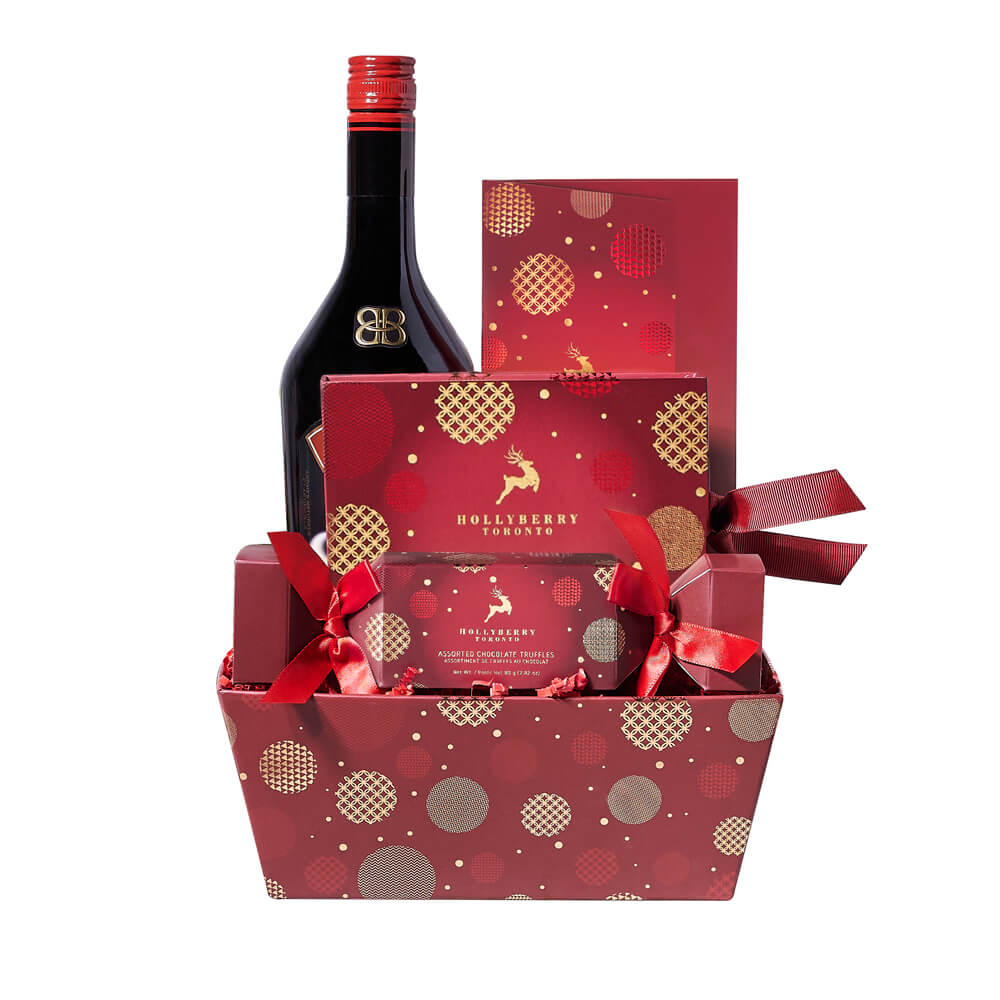 Christmas Liquor and Truffle Gift Tray – how the gift is presented