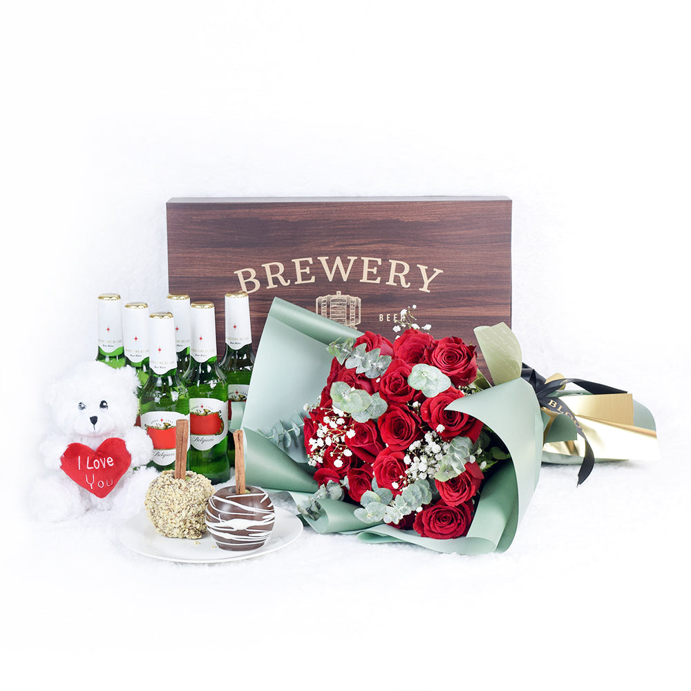 Beer Gift Basket Featuring Chocolate Dipped Apples – how the gift is presented