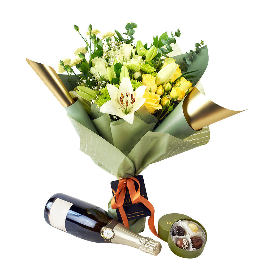 Joyful Renditions Floral Arrangement & Gift Set - Wine Gift Set - Los Angeles Delivery