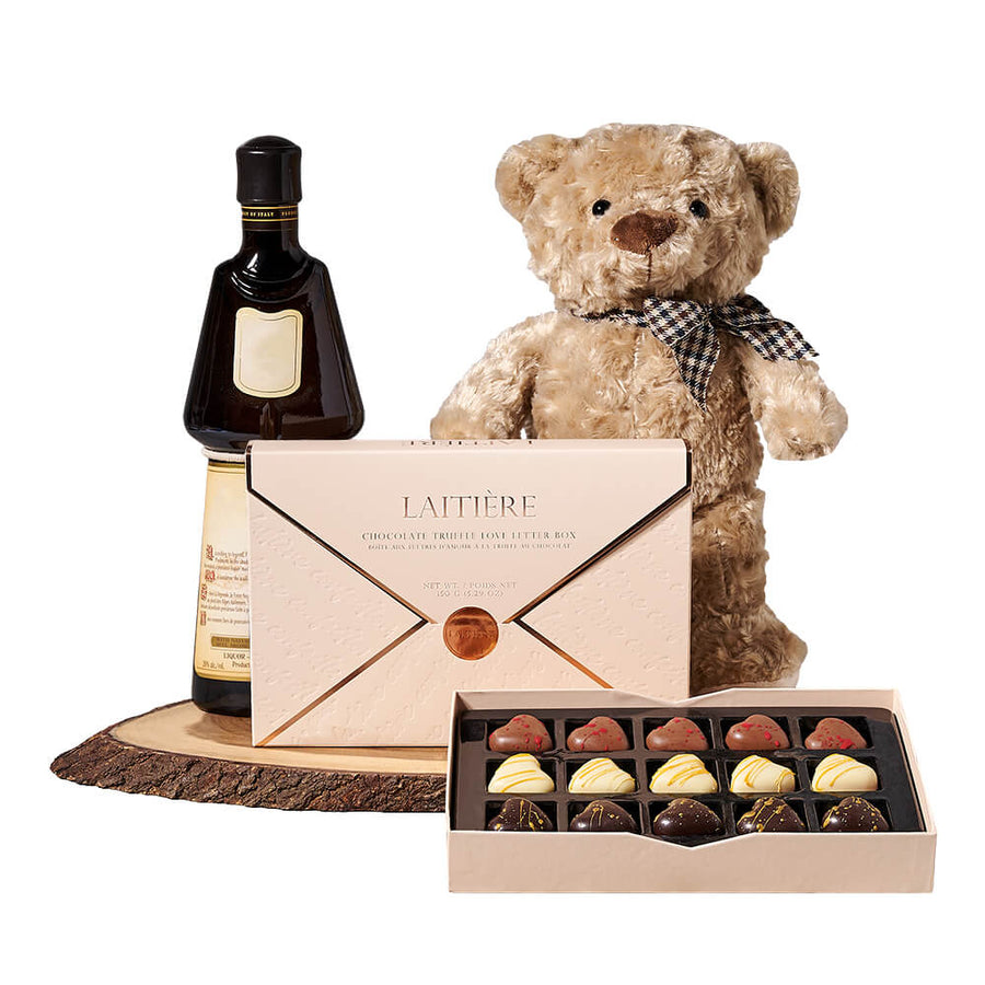 Liquor & Teddy Chocolate Gift, chocolate gift, chocolate, liquor gift, liquor, gourmet gift, gourmet, teddy bear gift, teddy bear, plush gift, plush. Los Angeles Delivery