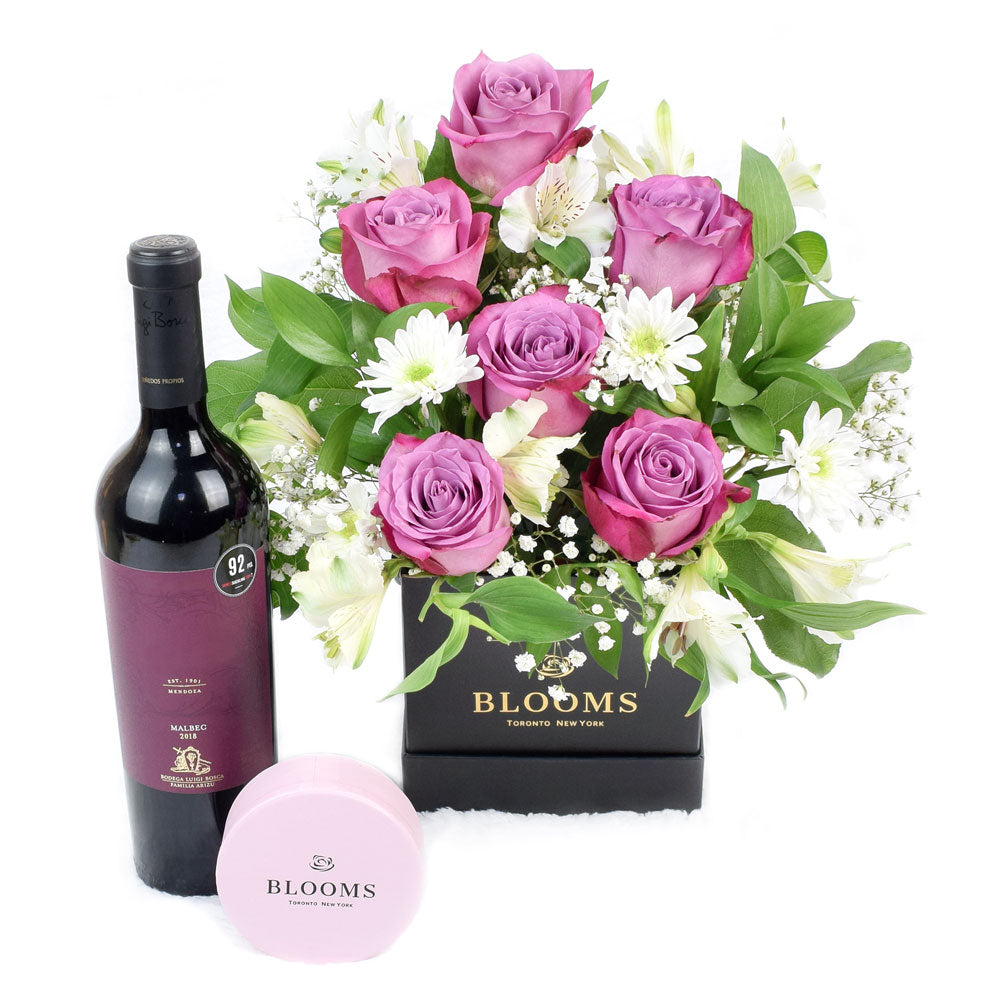 Livewire Lilies Chocolate & Wine Flower Gift, Los Angeles – how the gift is presented