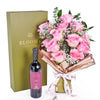 Mother’s Day 12 Stem Pink Rose Bouquet with Box & Wine – Mother’s Day Gifts – Los Angeles Blooms-Los Angeles Delivery