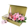Mother’s Day Dozen Pink Rose Bouquet with Box, Champagne, & Chocolate – Mother’s Day Gifts– Los Angeles delivery