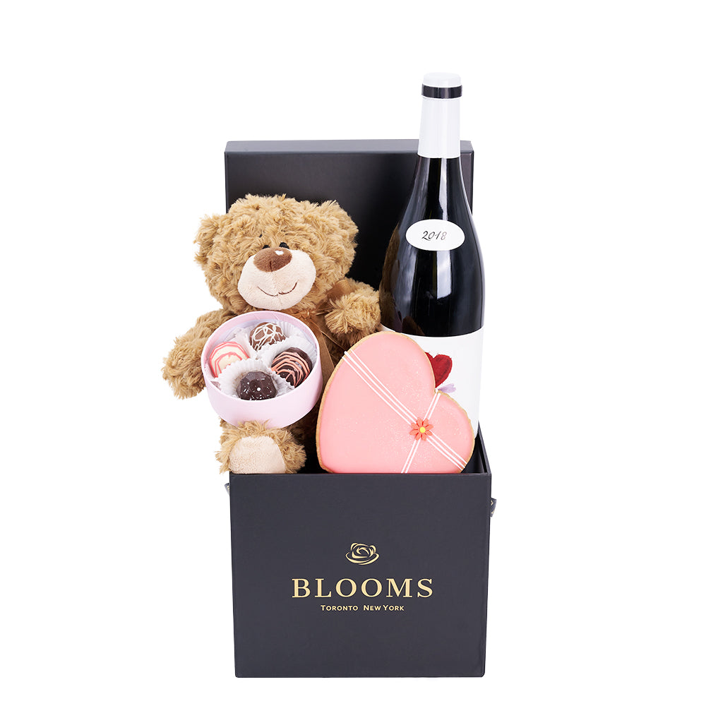Mother’s Day Wine &amp; Teddy Gift Box – Mother’s Day Gift Baskets – Los Angeles Blooms-Los Angeles Delivery