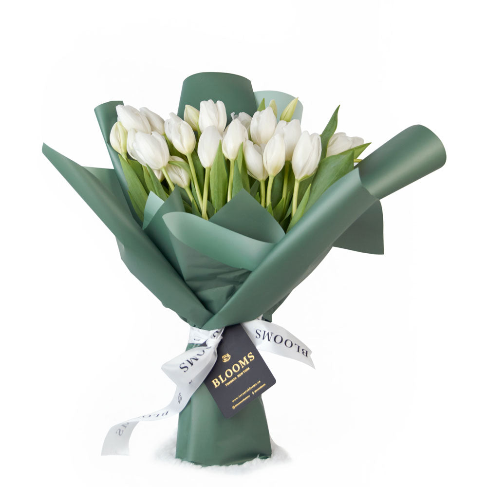 In crisp white tones, the Spring Scents Tulip Bouquet from Los Angeles Blooms symbolizes love and comfort.Los Angeles Delivery