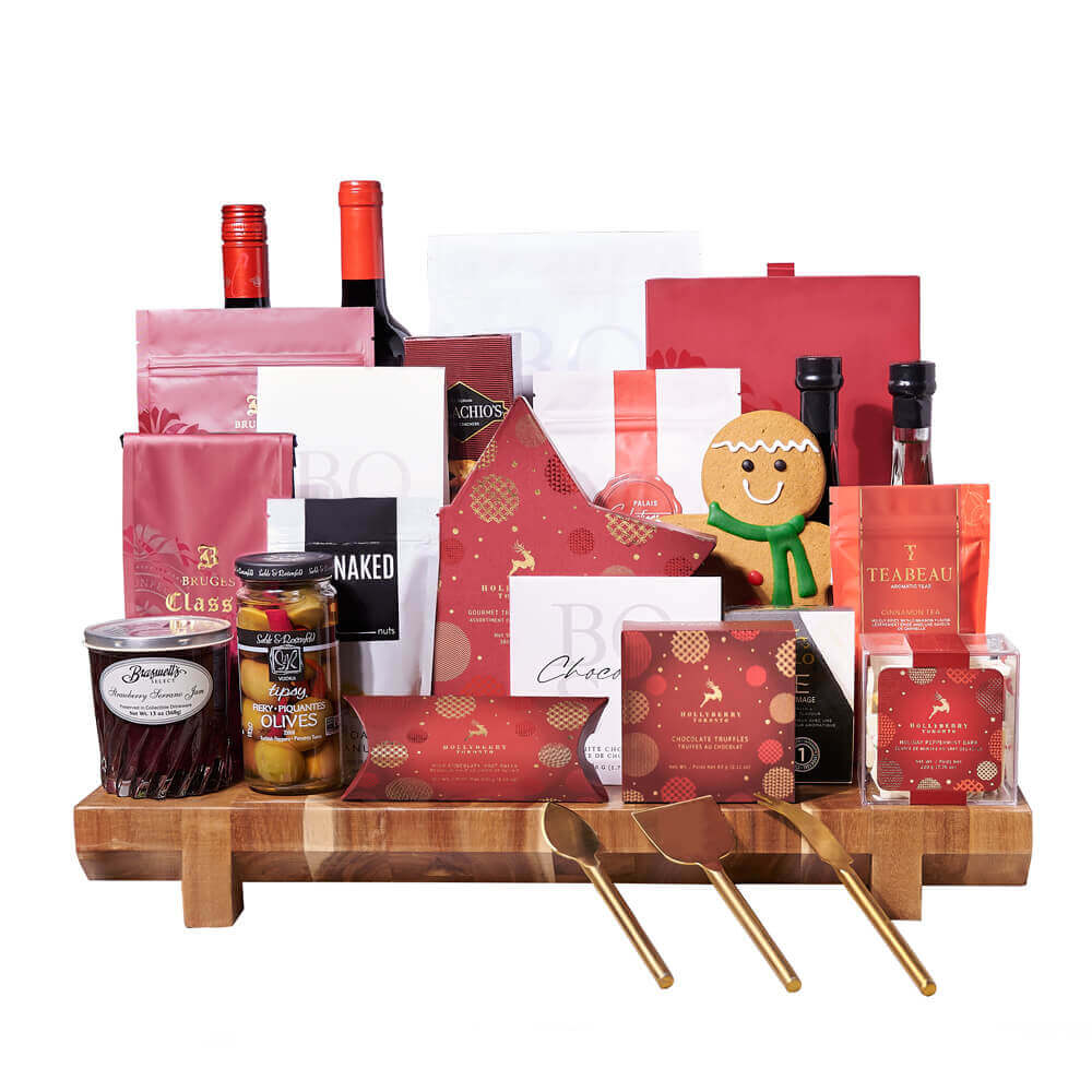 Festive Wine and Brie Cheese Basket – how the gift is presented
